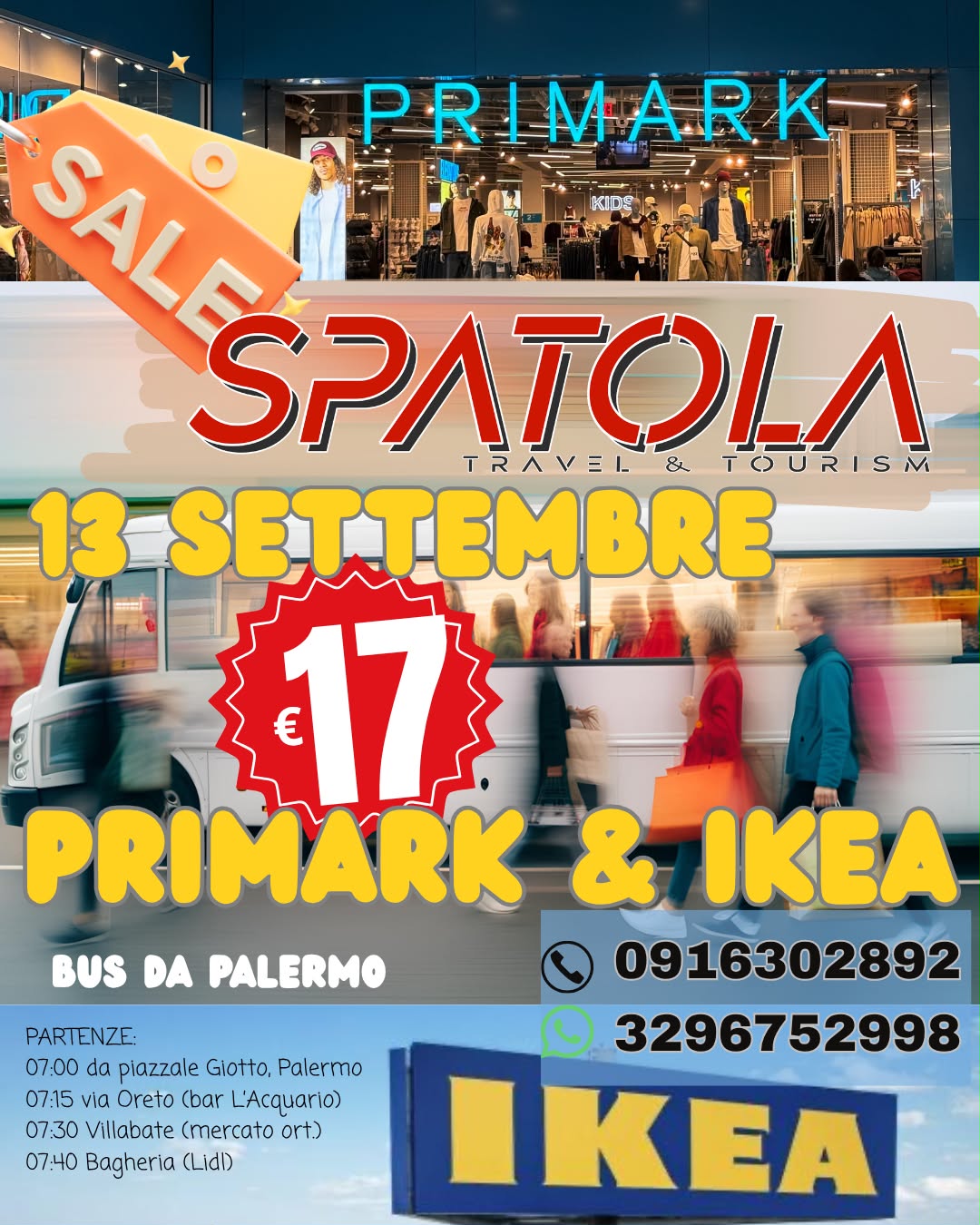 13 SETTEMBRE 2026 – Bus navetta AR da Palermo per Primark & Ikea – Catania